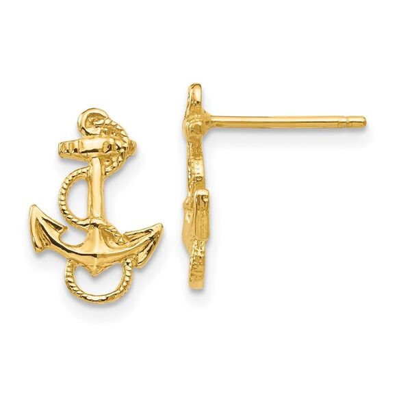 14k Yellow Gold Anchor with Rope Trim Post Earrings,All Products : American Fashion Style Bags On Sale